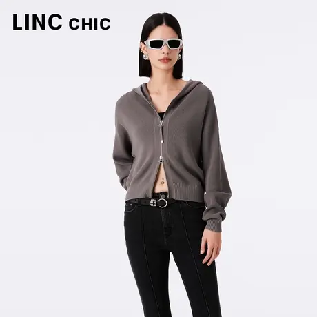 LINCCHIC金羽杰2023年秋季新款短款连帽针织开衫外套女S233SW487Y图片