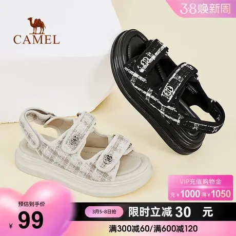 【清仓特惠】骆驼女鞋2023夏季新款时尚百搭坡跟厚底简约舒适凉鞋图片