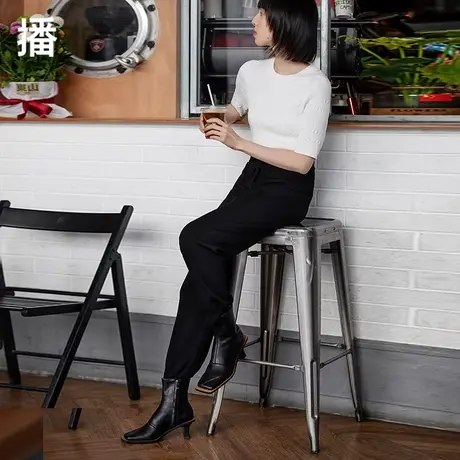 播2023秋季新款松紧腰抽绳脚口收口毛织休闲运动裤女BDP1KD0659商品大图