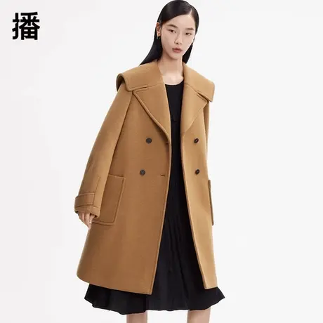 播2023冬新款宽松休闲百搭海军领中长款毛呢大衣外套女BDP4AD0620图片