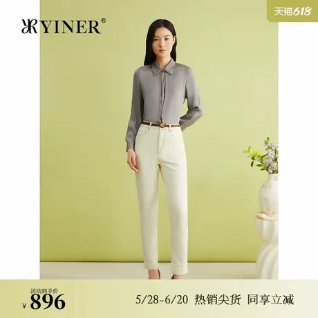YINER音儿女装夏季法式优雅弹力垂感真丝桑蚕丝翻领衬衫上衣图片