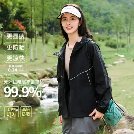 NOB真维斯黑色冰丝宽松可反光防晒服女2025新款夏防紫外线防晒衣图片