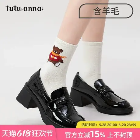 tutuanna秋冬女士中筒袜 纯色小动物形象保暖舒适百搭羊毛短袜女商品大图