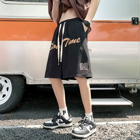 运动短裤男夏季2025新款外穿oversize美式宽松休闲发泡五分裤子薄商品大图