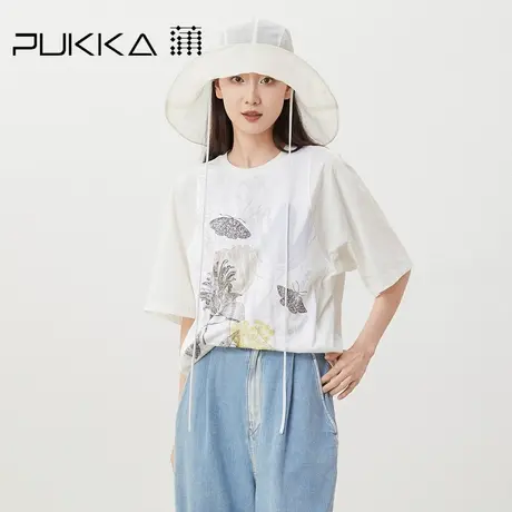 蒲PUKKA 时装周走秀t恤女2023年春夏宽松印花圆领短袖设计感上衣图片