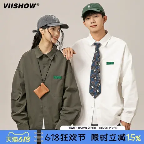 VIISHOW美式复古长袖工装夹克衬衫式外套男新款休闲百搭潮流衬衣商品大图