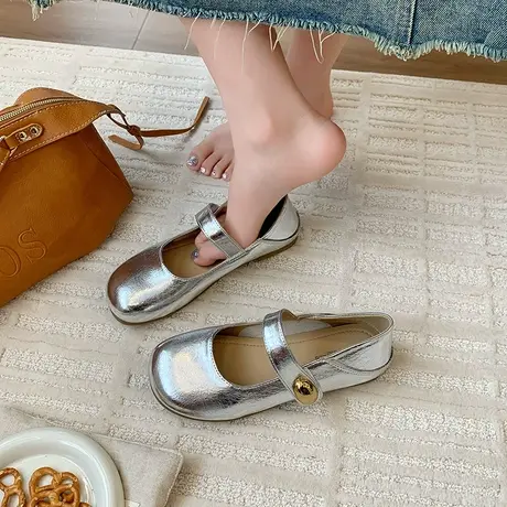 法式绝美玛丽珍鞋女2025年夏季新款银色配裙子小皮鞋气质平底单鞋图片