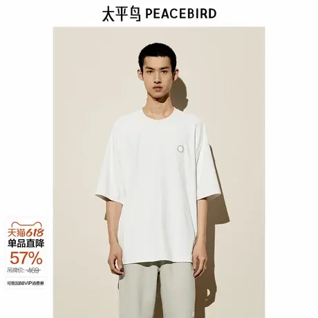 太平鸟男装T恤夏肌理提花宽松字母夏季休闲刺绣百搭运动短袖潮图片