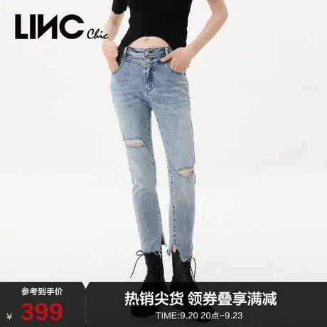 LINCCHIC金羽杰牛仔裤女春秋显瘦修身小脚高腰牛仔裤S218JE187商品大图