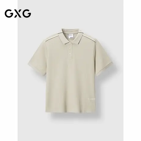 GXG男装 浅卡其肩部条纹休闲POLO衫通勤时尚短袖上衣 2025春季图片