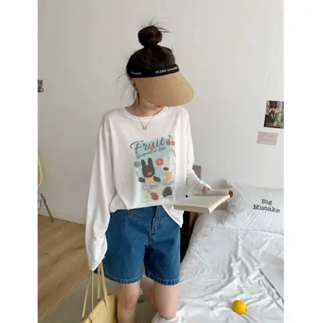 甜妹轻薄冰感天丝棉t恤女2025新款夏季薄款宽松卡通长袖防晒衣ins图片