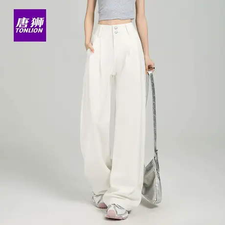 唐狮阔腿牛仔裤女秋季新款小个子复古高腰宽松显瘦直筒拖地裤子AX商品大图