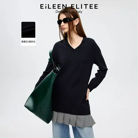 朗姿欧洲EiLEEN ELITEE气质学院风v领针织连衣裙2025年秋季新款女商品大图