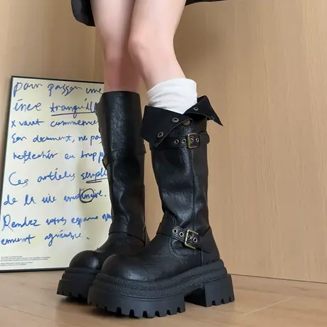 2025巨好看的靴子女长筒靴不过膝女靴厚底增高西部牛仔高筒骑士靴图片
