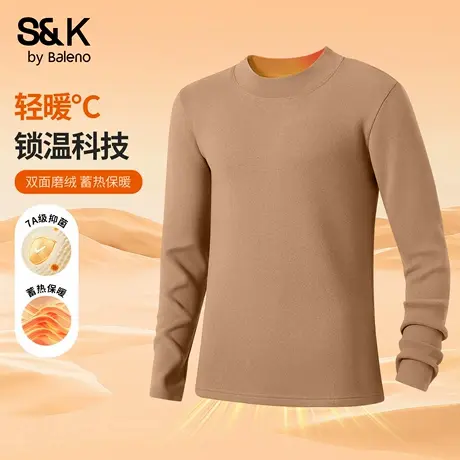 班尼路S&K系列双面磨绒长袖男T恤秋冬加厚保暖打底衫半高领上衣服商品大图