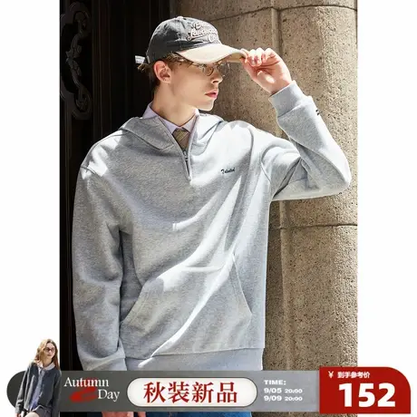 唐狮2025春秋季新款半开襟连帽卫衣男字母刺绣简约设计时尚百搭潮商品大图