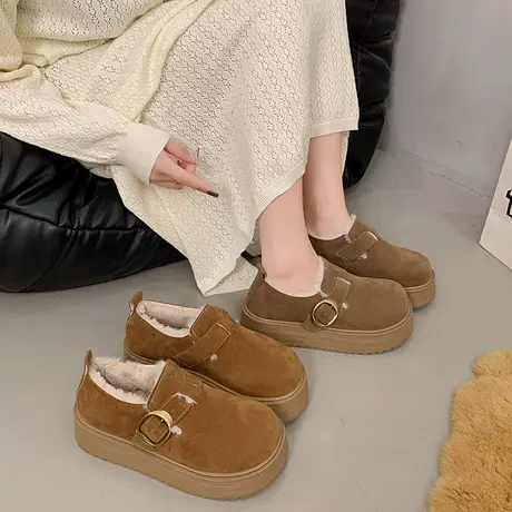 厚底加绒勃肯鞋女2025秋季新款保暖一脚蹬棉鞋休闲气质高级乐福鞋商品大图