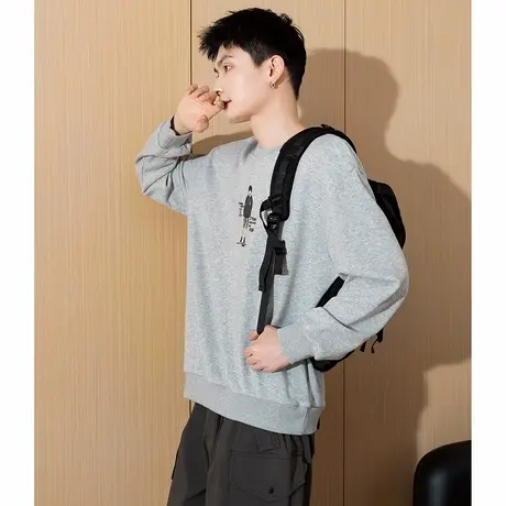 Radiohead春秋新款卫衣男麻灰色小恐龙印花上衣宽松休闲百搭TD图片