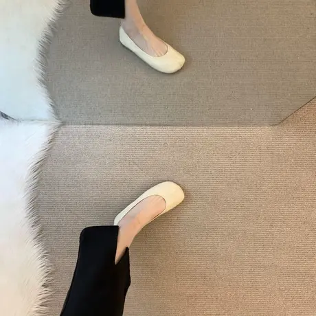 真皮分趾单鞋女秋季2023新款银色猪蹄软皮软底奶奶鞋一脚蹬豆豆鞋商品大图