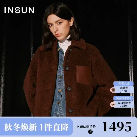 恩裳COVER2023冬季新款柔软羊毛小翻领短款羊毛落肩袖毛呢外套女商品大图