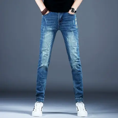 刺绣花潮流裤子男士秋款新款牛仔裤男款美式高街复古时尚小脚修身商品大图