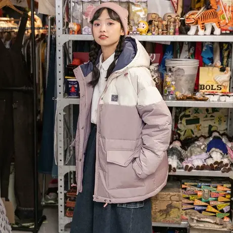 尔给学生工装风韩版设计感羽绒服女2020年新款白鸭绒可爱冬季外套图片