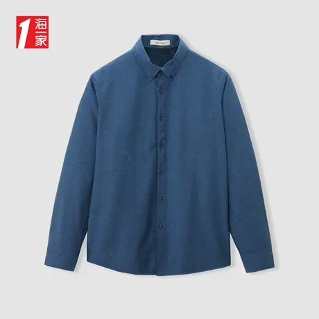 海一家舒适保暖长衬2023冬季新款时尚花纹加绒中年男士长袖衬衫商品大图