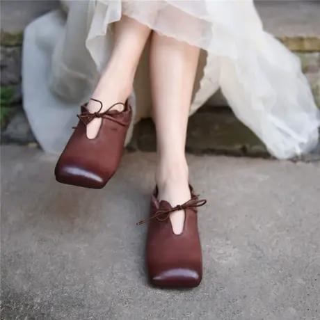 Artmu阿木复古文艺方头单鞋荷叶边两穿女鞋平底鞋2023春季新款商品大图