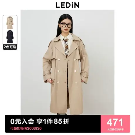 [预]乐町英伦风双排扣风衣女2023年秋冬新款卡其色简约中长款外套图片