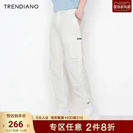 TRENDIANO潮牌官方秋季男装纯棉工装裤抽绳休闲裤潮流九分裤男商品大图