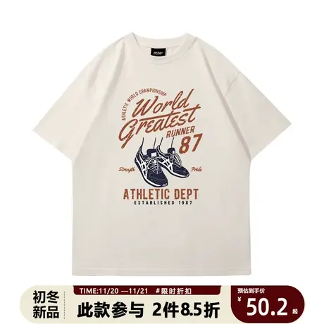 美式运动纯棉重磅t恤男短袖夏季复古休闲学院风男士潮牌半袖体恤商品大图