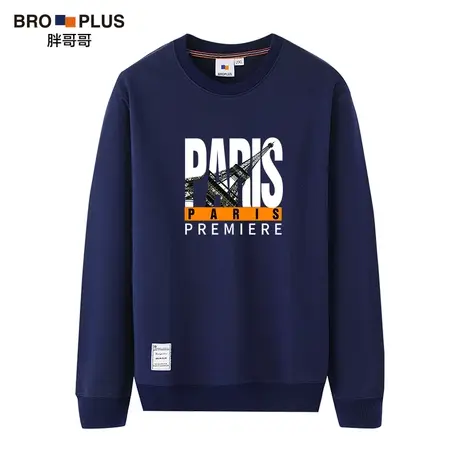 胖哥哥大码卫衣男春秋加肥加大圆领印花潮胖男士宽松肥佬胖子男装商品大图