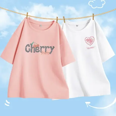 ZR真维斯粉色短袖t恤女夏季 2023新款圆领宽松纯棉女士半袖上衣潮图片