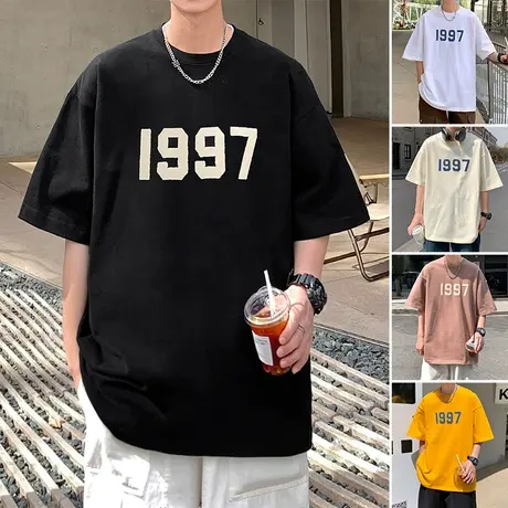 纯棉短袖t恤男夏季宽松内搭美式高街半袖2024新款发泡印花打底衫t商品大图