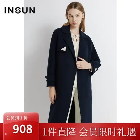 【奥莱专享】恩裳2022冬季年轻廓形感纯羊毛保暖风衣式毛呢外套女图片