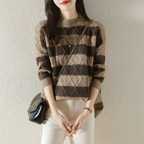 2023秋冬季新款慵懒风毛衣女加厚宽松打底针织衫圆领套头上衣外穿商品大图