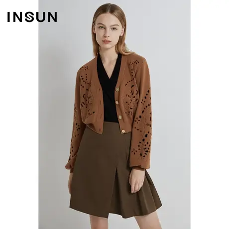 INSUN恩裳奥莱秋季镂空微宽松开衫毛针织衫商品大图