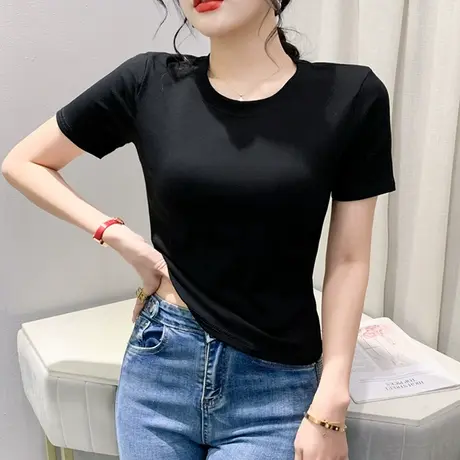 2024夏季新款性感镂空露背T恤女短袖纯色百搭简约上衣高腰小衫潮图片
