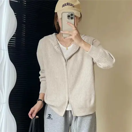 2023年秋季新款连帽针织开衫女士毛衣外套女今年流行女上衣春秋装图片