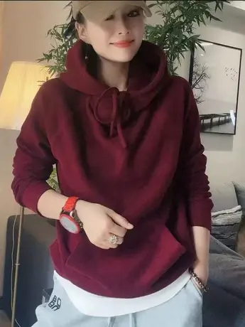 2023秋冬新款连帽卫衣女双面德绒保暖上衣袋鼠口袋软糯显瘦ins潮商品大图