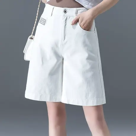 高腰牛仔短裤女夏2024年新款夏季薄款白色五分裤a字阔腿中裤5分裤商品大图