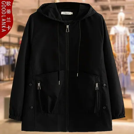 40-50岁中年胖妈妈春秋装中长款风衣女大码宽松时尚连帽休闲外套商品大图