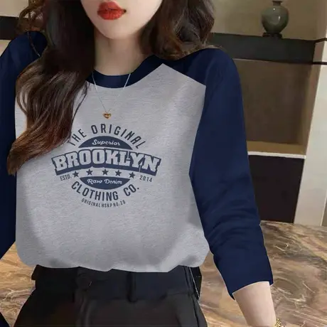 长袖t恤女宽松纯棉打底衫潮2022年秋装新款外穿韩版小衫学生上衣图片