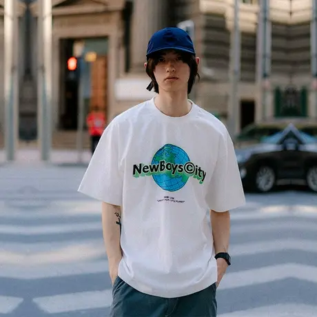 奕飏cityboy系列地球图案印花T恤街头潮流日系男短袖图片