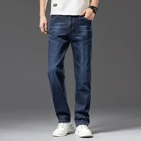 秋冬厚款宽松直筒大号弹力牛仔裤男夏季休闲中高腰加肥加大码长裤图片