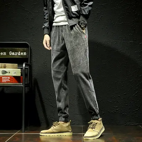 灯芯绒裤子男士秋冬季厚款加绒裤男外穿中年条绒男裤直筒休闲长裤商品大图