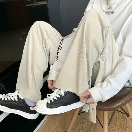 灯芯绒裤子男款春季国潮vibe百搭工装裤口袋高街帅气ins宽松长裤商品大图