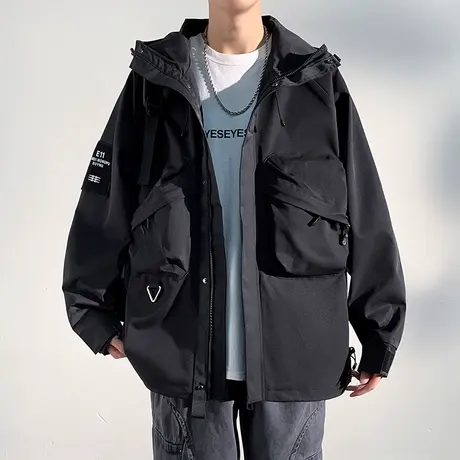 黑武士机能冲锋衣男春秋款美式高街夹克overszie防风防水工装外套商品大图