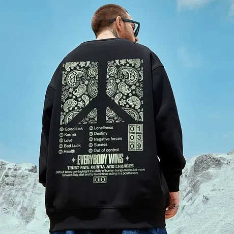 2024新款反战oversize圆领加绒卫衣男潮牌ins大码宽松秋冬季外套图片