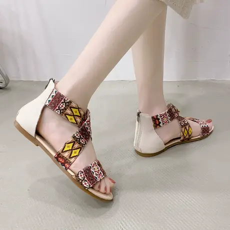 凉鞋女夏季2023年新款平底仙女风学生百搭休闲镂空民族风罗马鞋女商品大图